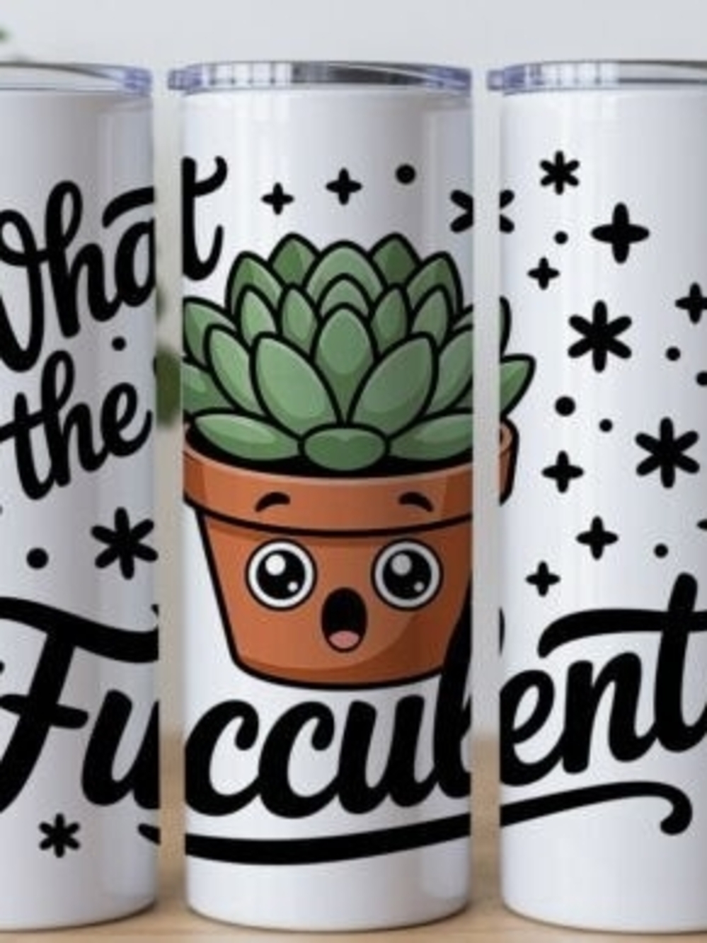 Succulent Graphic Travel Tumbler - White with Green & Brown